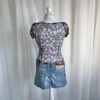 90s Floral Milkmaid Crop Top - Size S