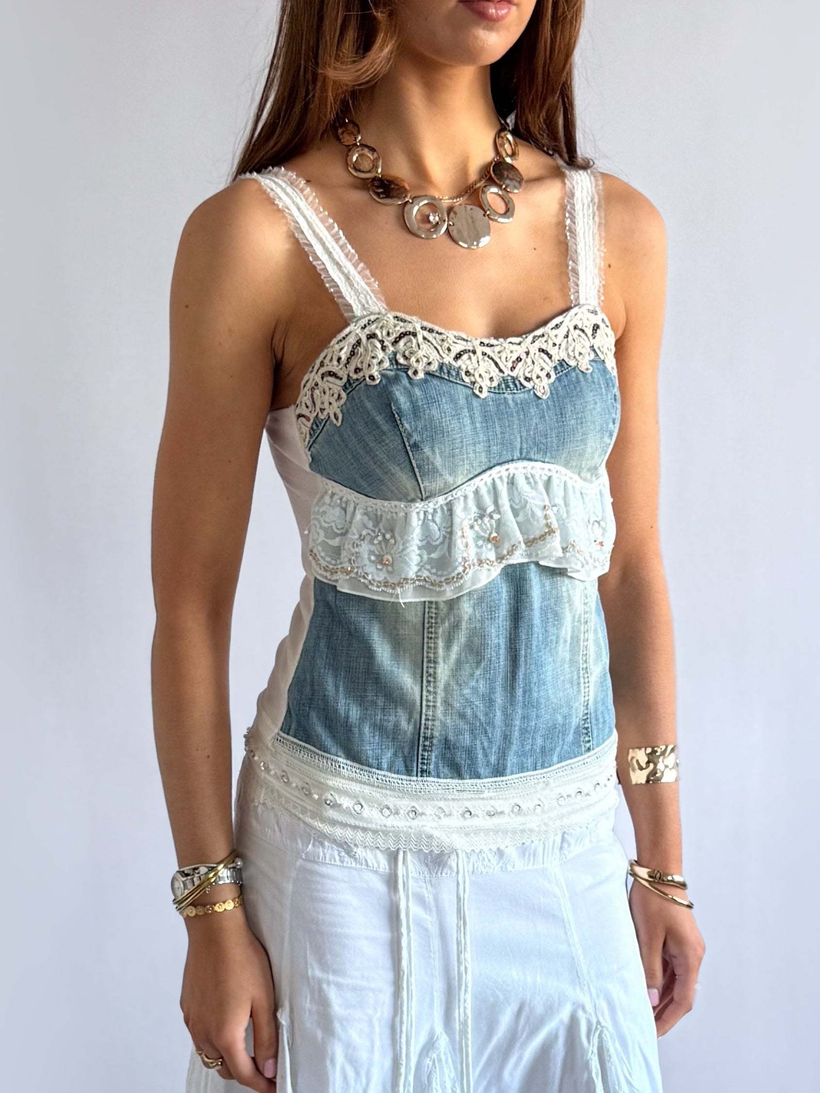 Denim Lace Cami - Size M