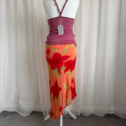 90s Floral Asymmetric Maxi Skirt - Size S