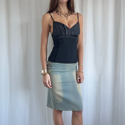 00s Buckle Denim Midi Skirt - Size XS