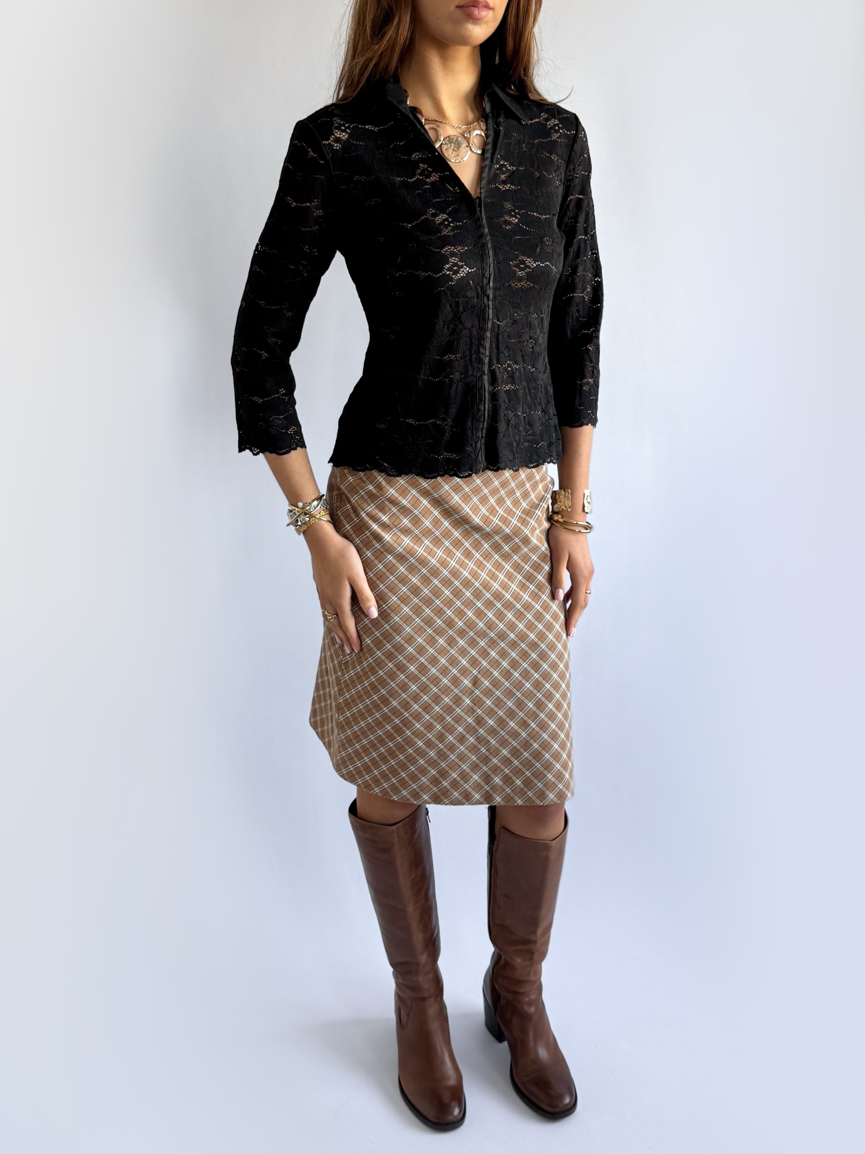 Lace Zip Shirt - Size S