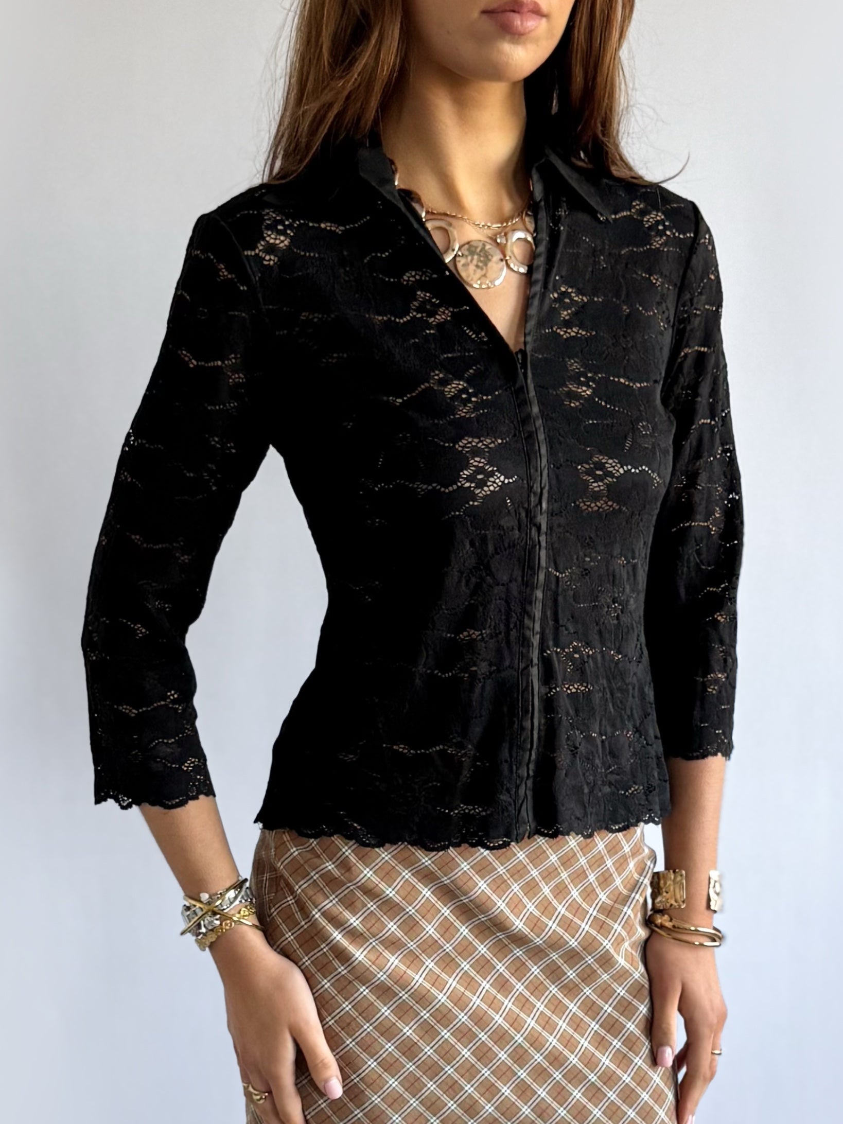 Lace Zip Shirt - Size S