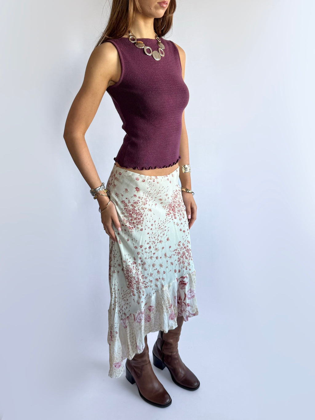 Floral Asymmetric Midi Skirt - Size S