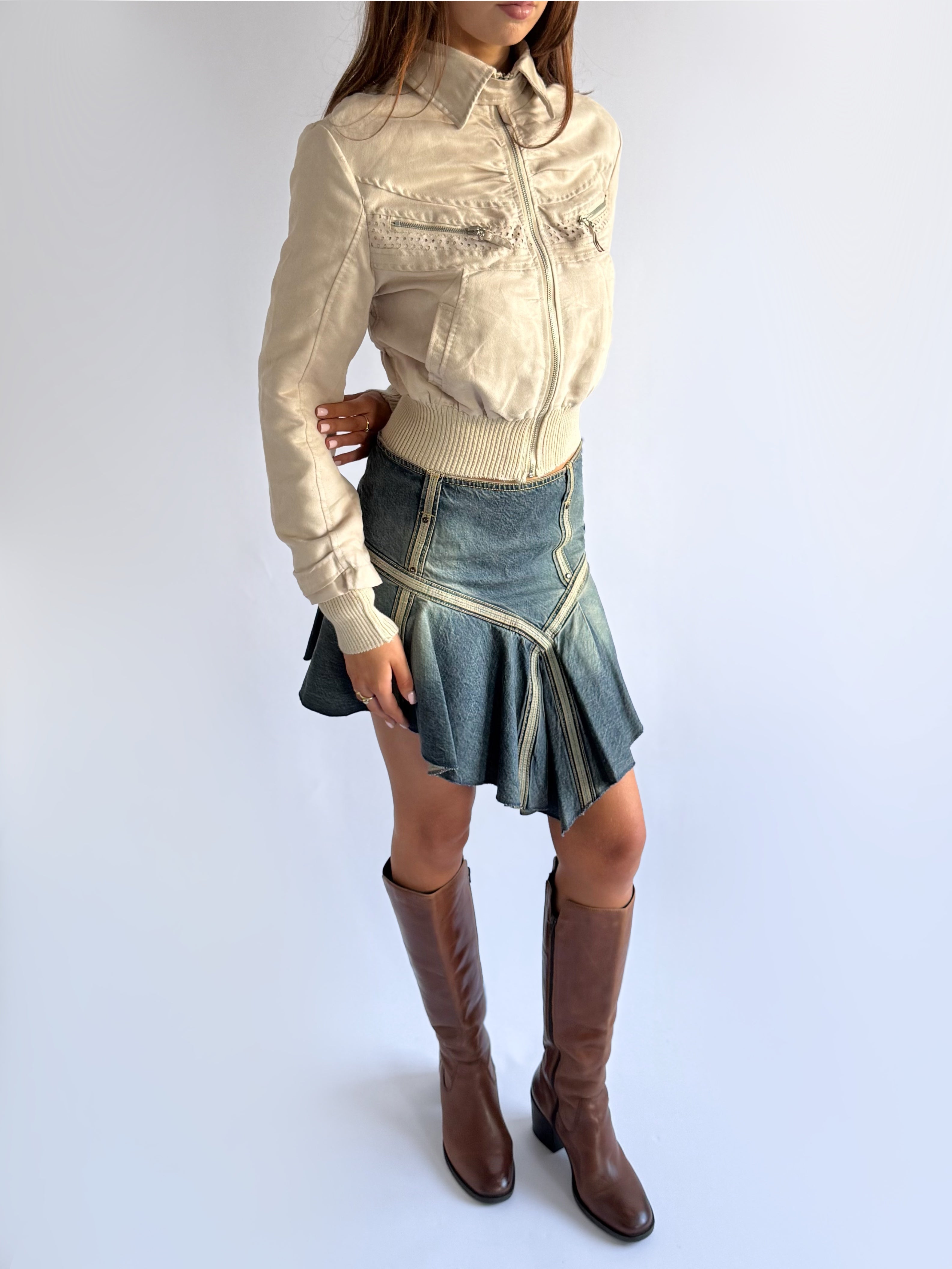 Faux Suede Zip Jacket - Size S