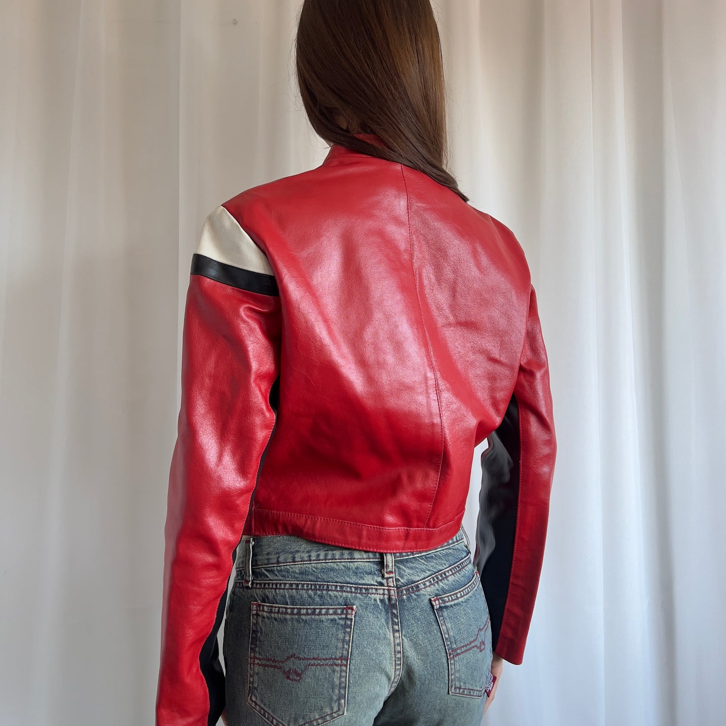 90s Genuine Leather Moto Zip Jacket - Size L