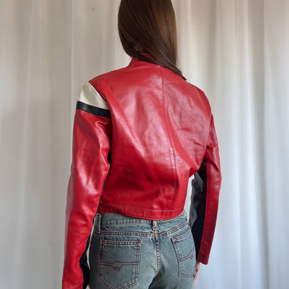 90s Genuine Leather Moto Zip Jacket - Size L