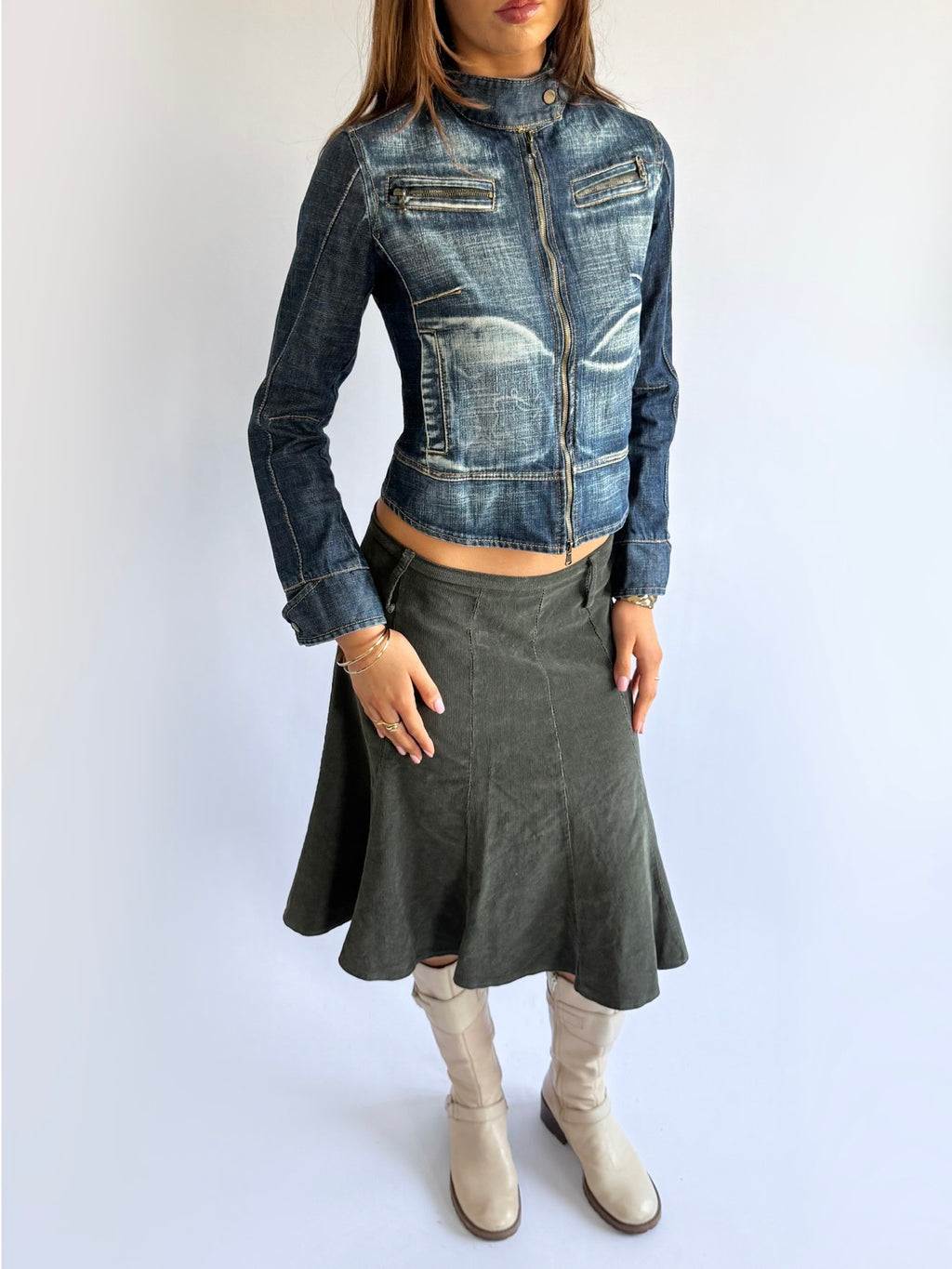 Denim Double Zip Jacket - Size XS