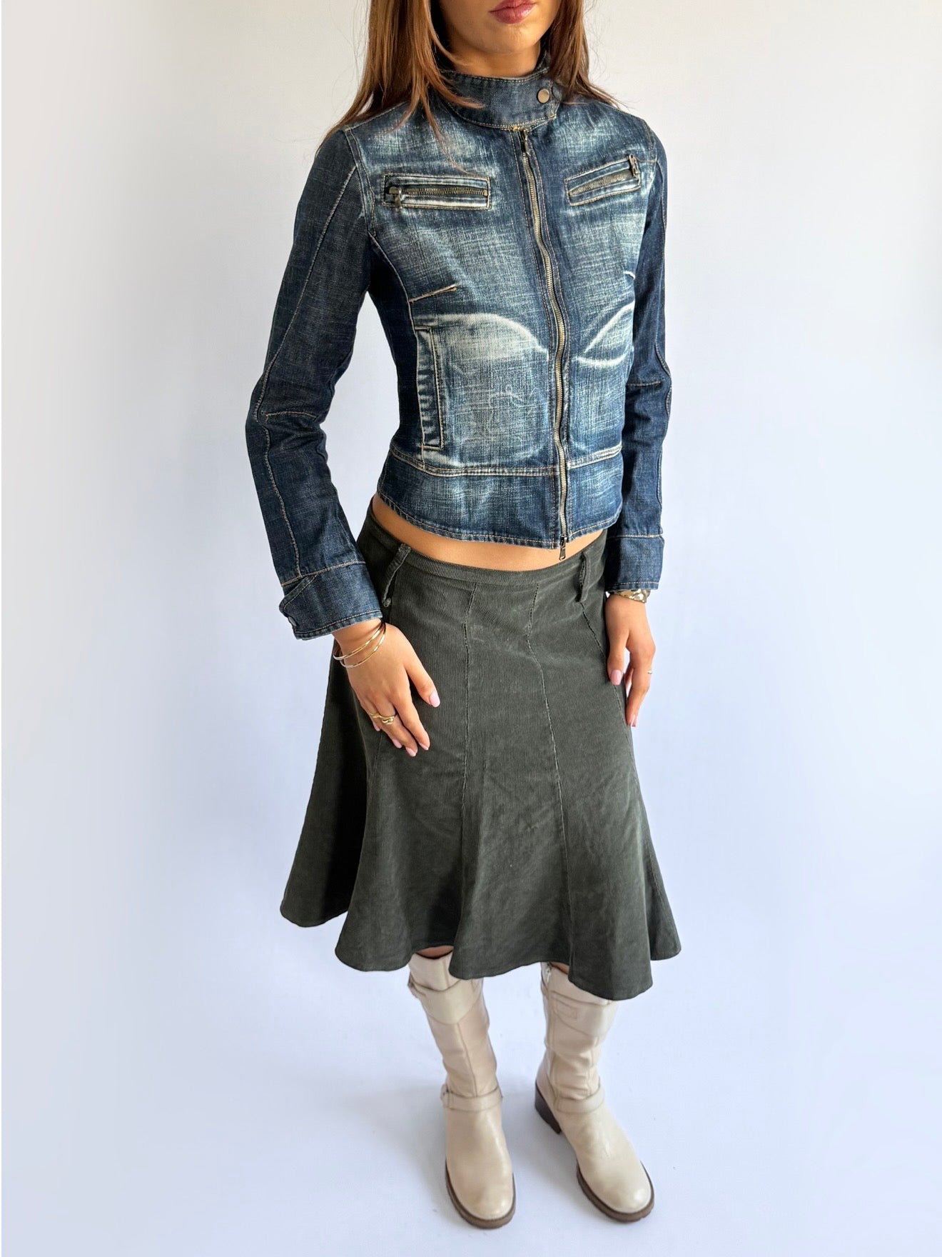 Denim Double Zip Jacket - Size XS