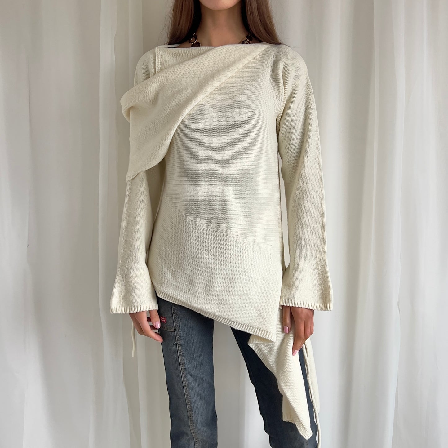 90s Asymmetric Wool Knit Jumper - Size L