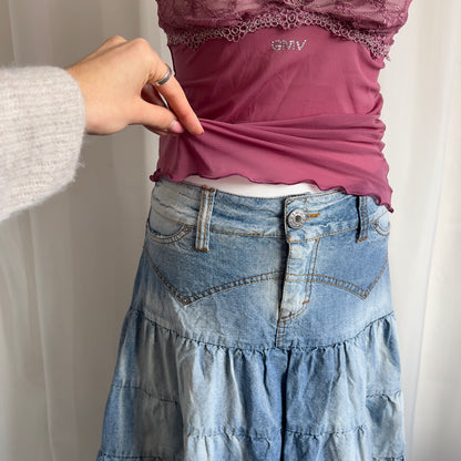 00s Denim Tiered Midi Skirt - Size M