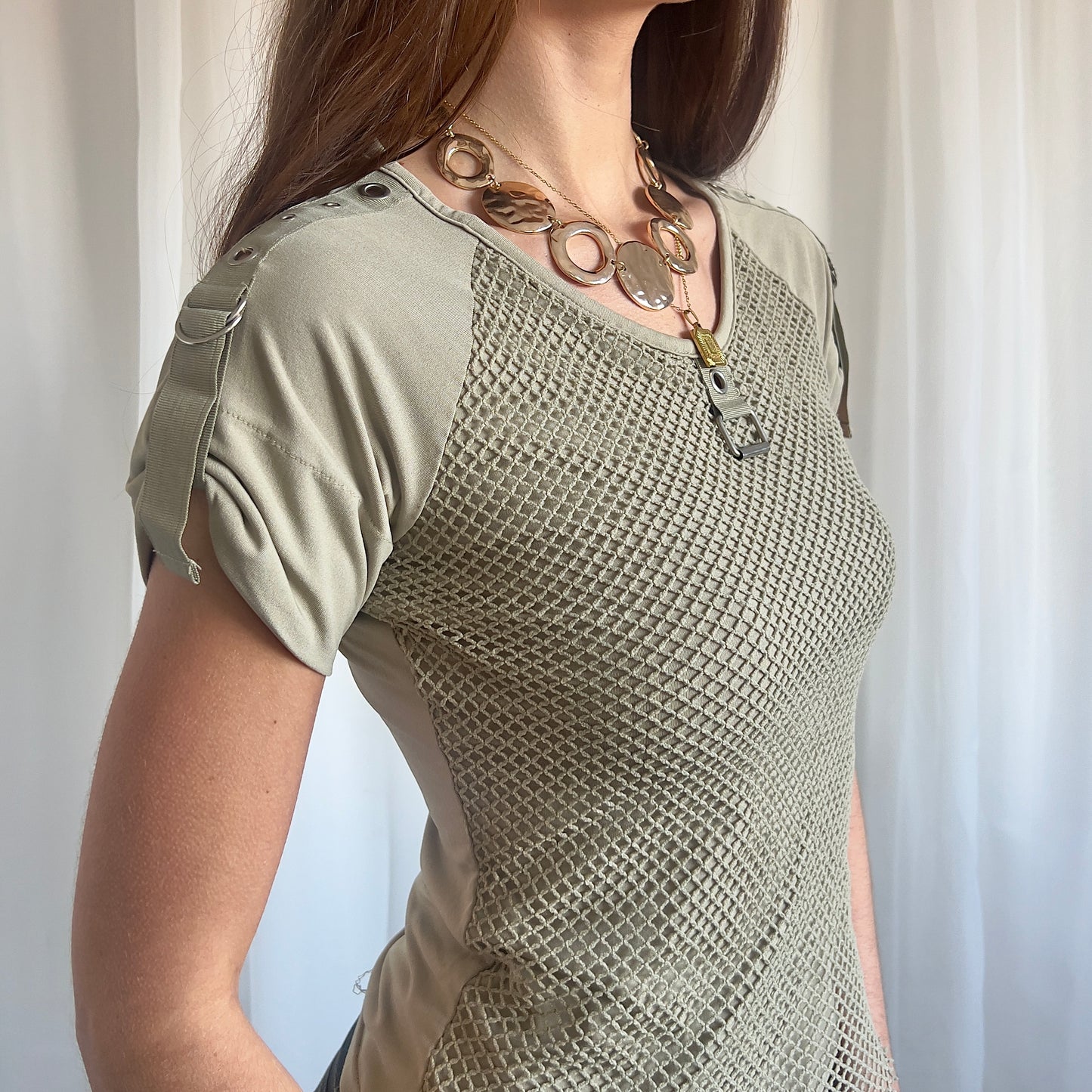 00s Fishnet Buckle Top - Size L