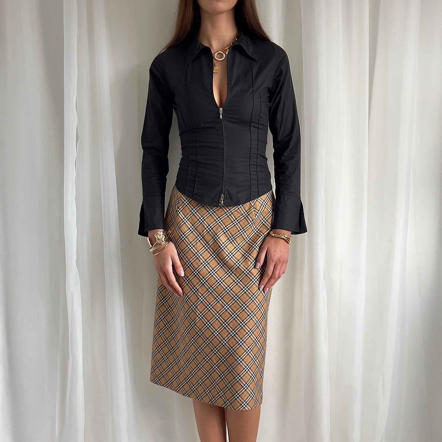 90s Plaid Midi Skirt - Size S