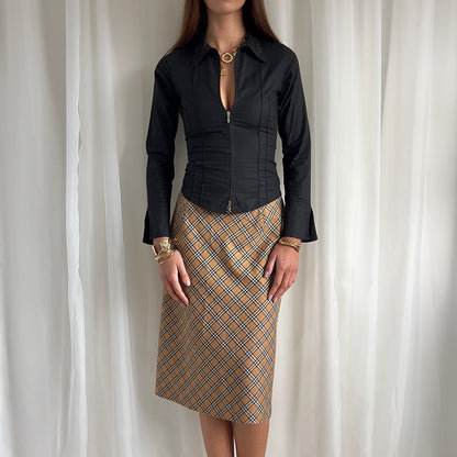 90s Plaid Midi Skirt - Size S