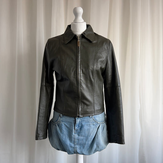 90s Genuine Leather Zip Jacket - Size S