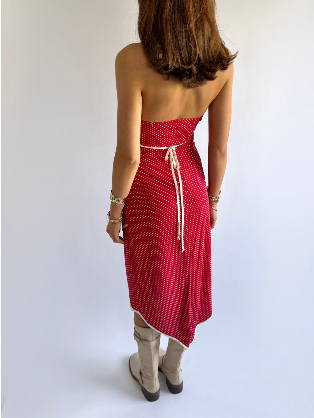 Polka Dot Asymmetric Midi Dress - Size M