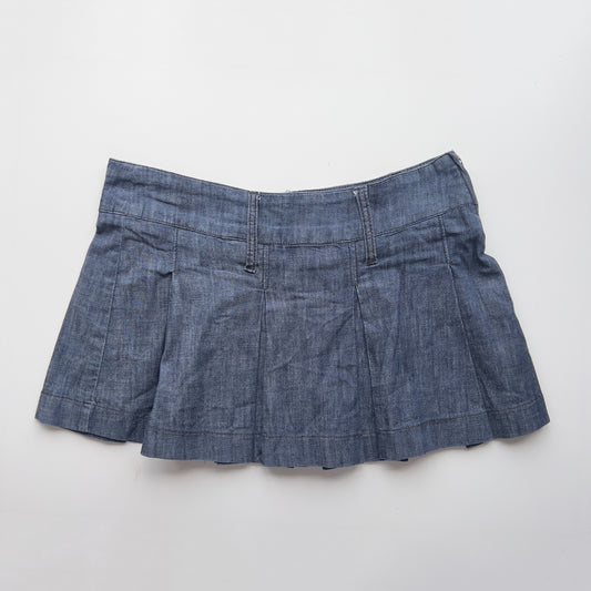 00s Denim Pleated Mini Skirt - Size L