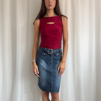 00s Buckle Denim Midi Skirt - Size XS