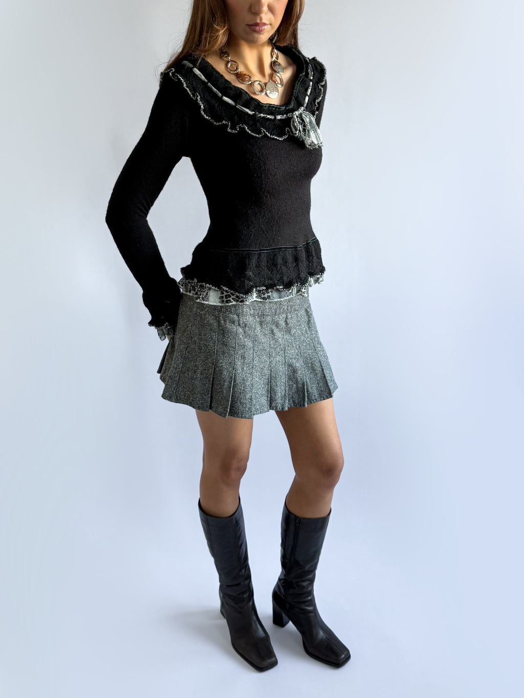 Wool Pleated Mini Skirt - Size M