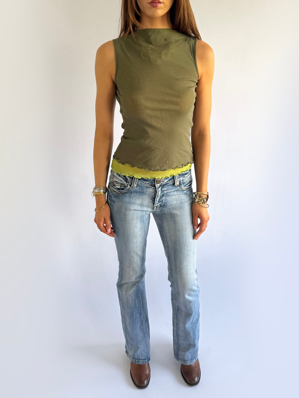 Mesh Boat Neck Top - Size M