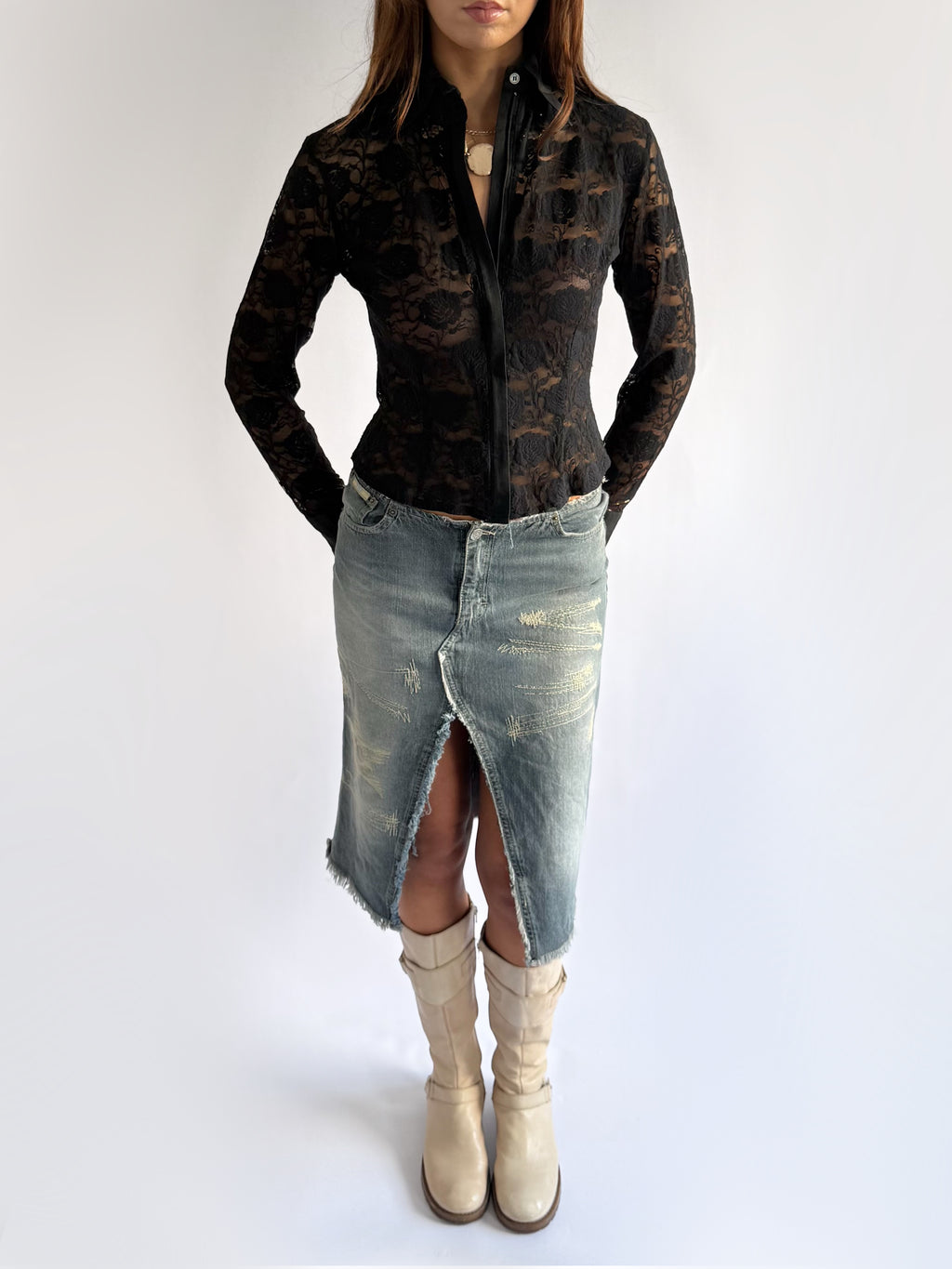 Lace Zip Shirt - Size S