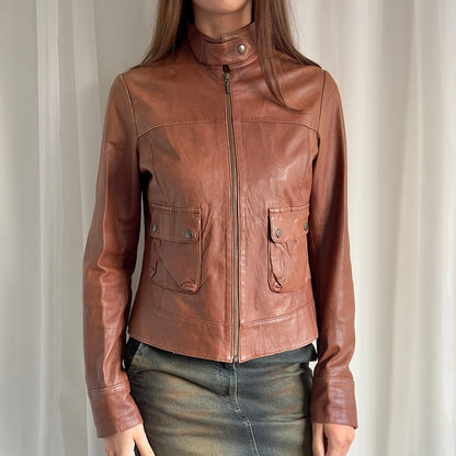 90s Genuine Leather Zip Jacket - Size L