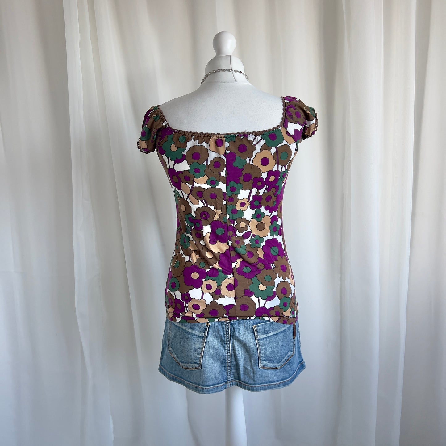 00s Floral Milkmaid Crop Top - Size M