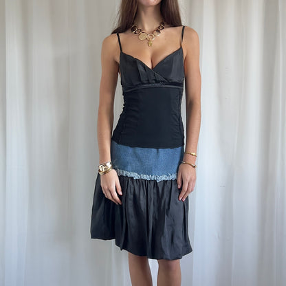 90s Denim Puff Ball Midi Skirt - Size M