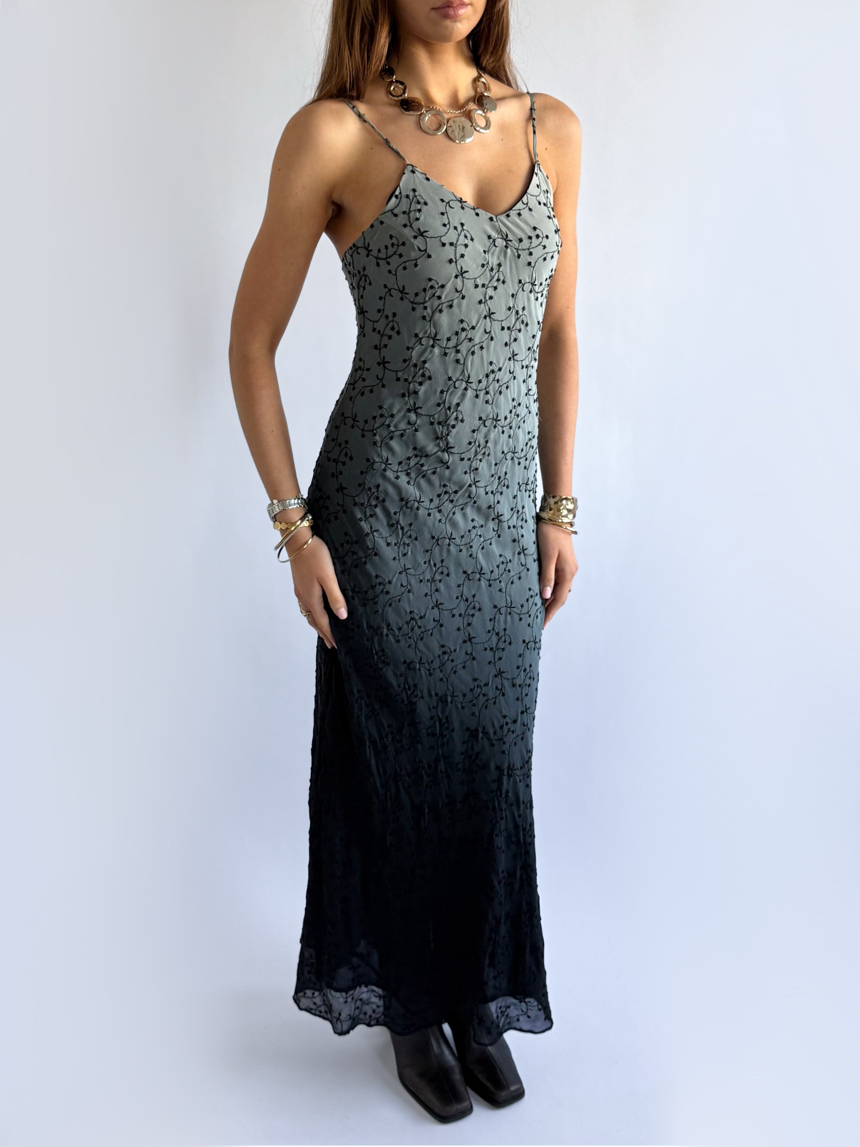 100% Silk Floral Maxi Dress - Size M