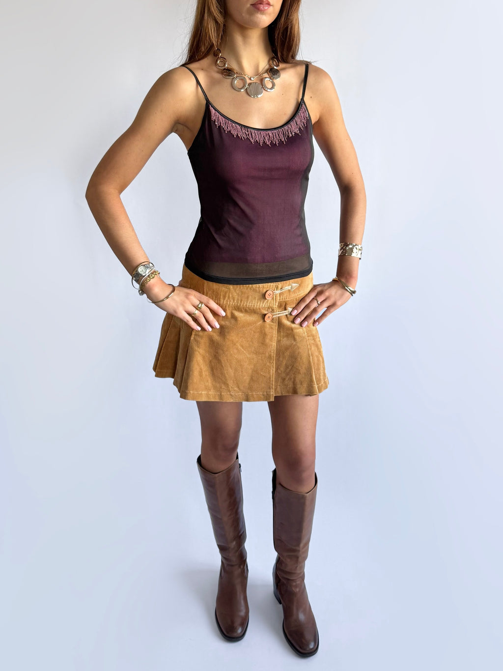 Beaded Mesh Cami - Size M