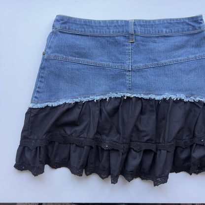 00s Denim Ruffle Layered Mini Skirt - Size L