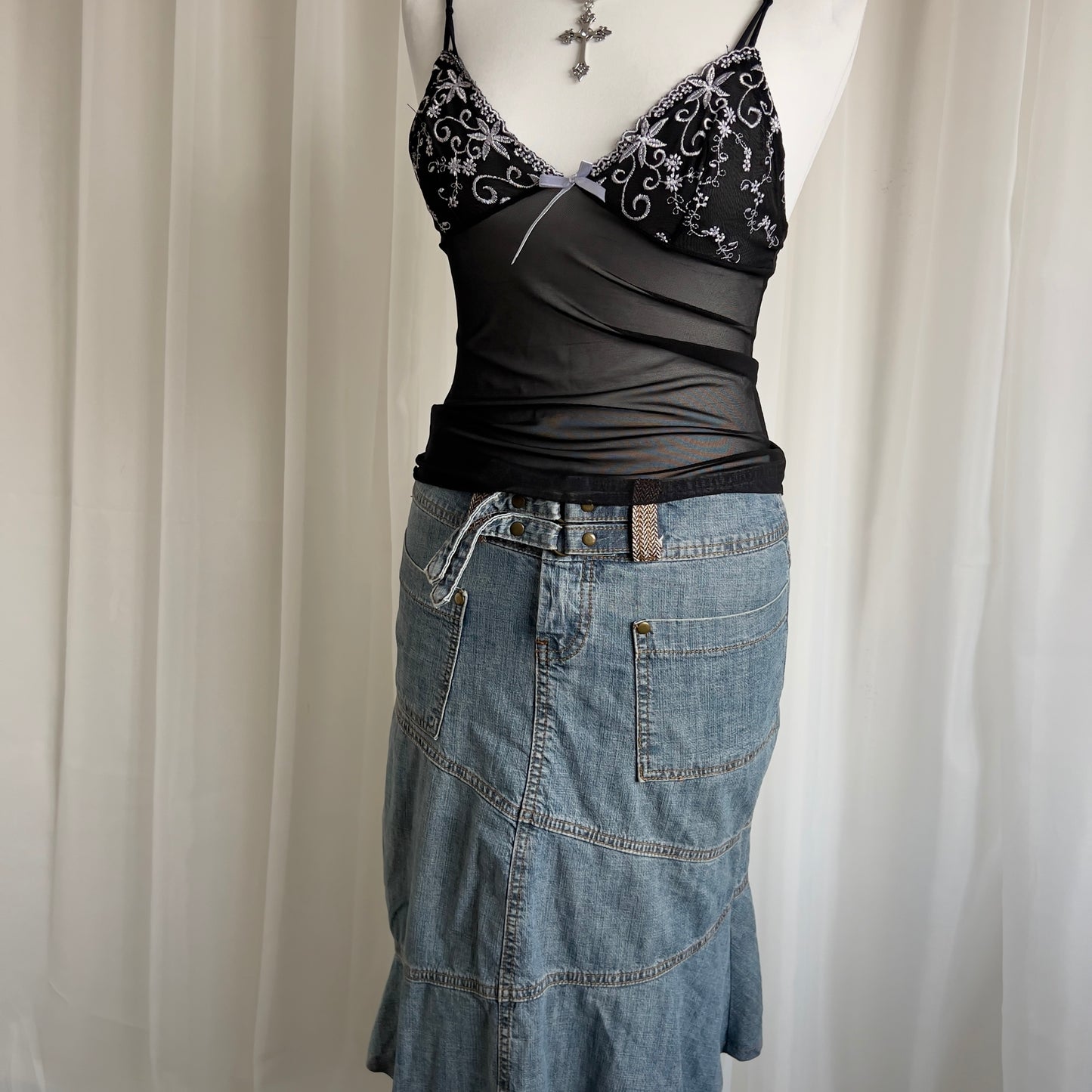 00s Denim Buckle Midi Skirt - Size S