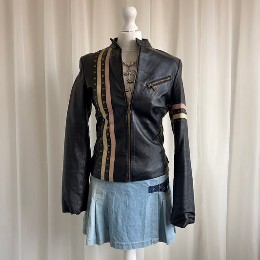 90s Genuine Leather Moto Zip Jacket - Size S