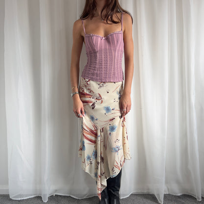 90s Floral Asymmetric Maxi Skirt - Size M