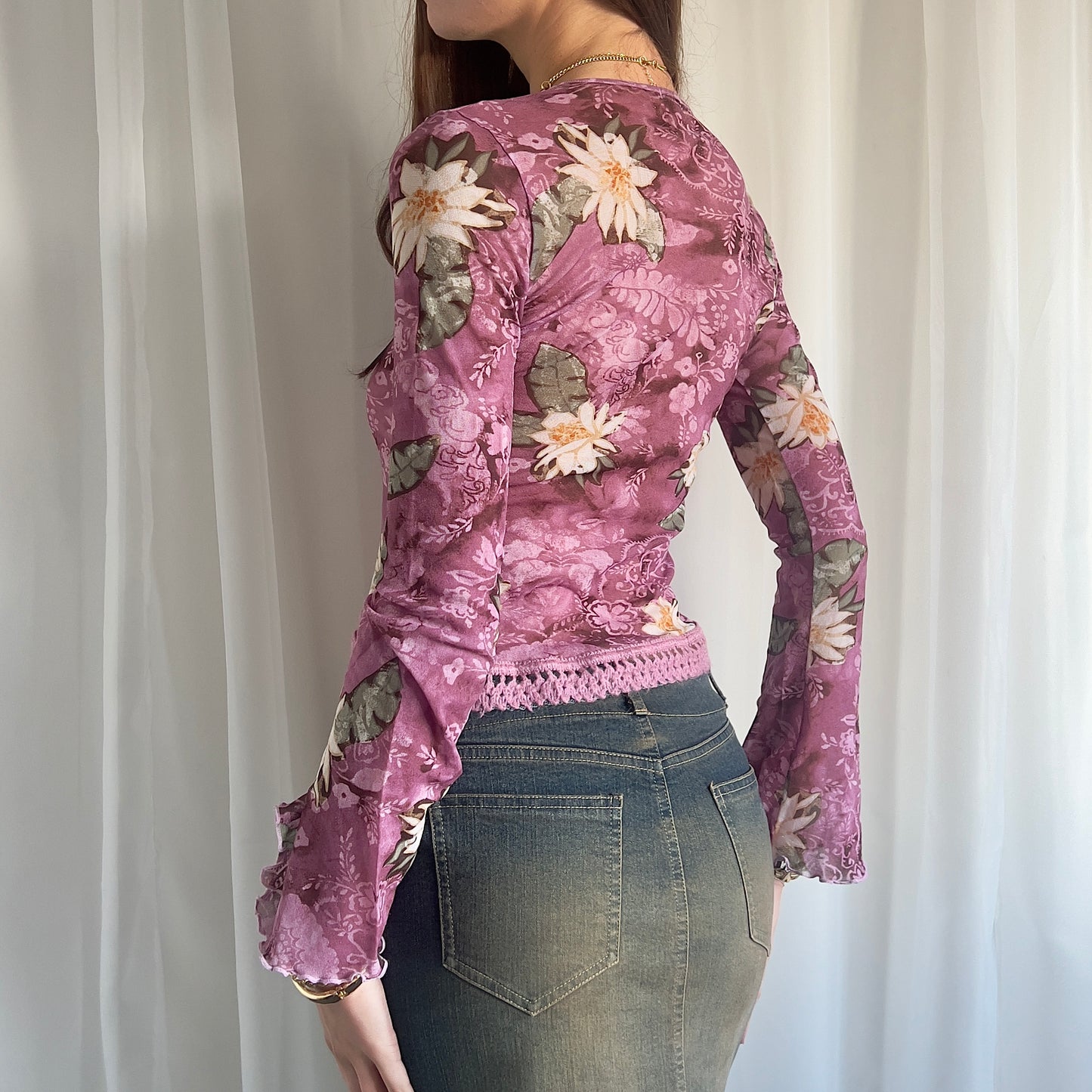 00s Floral Mesh Long Sleeve - Size S