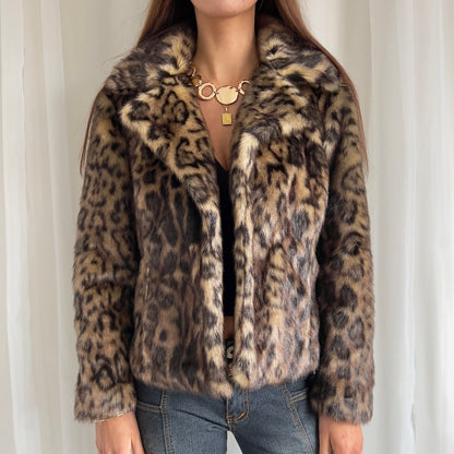 00s Leopard Faux Fur Jacket - Size L