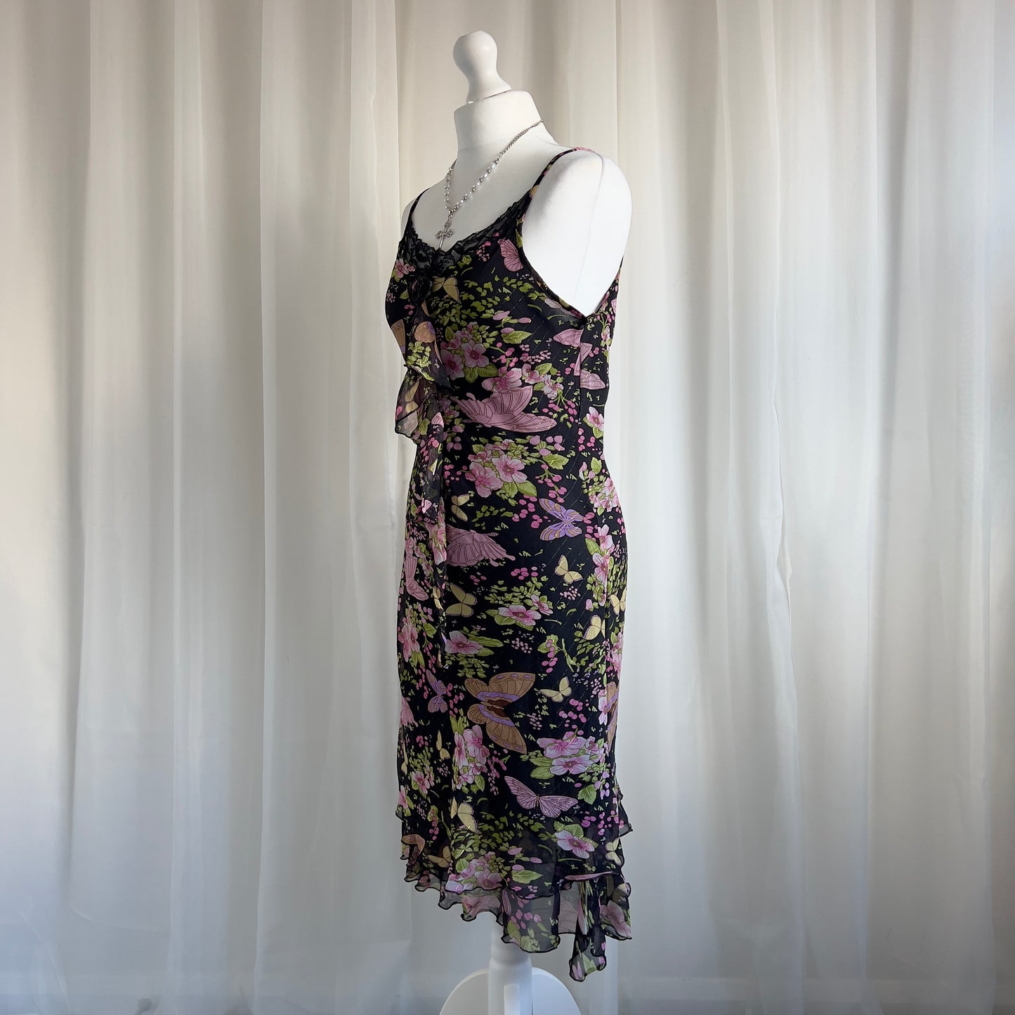 90s Butterfly Lace Midi Dress - Size M