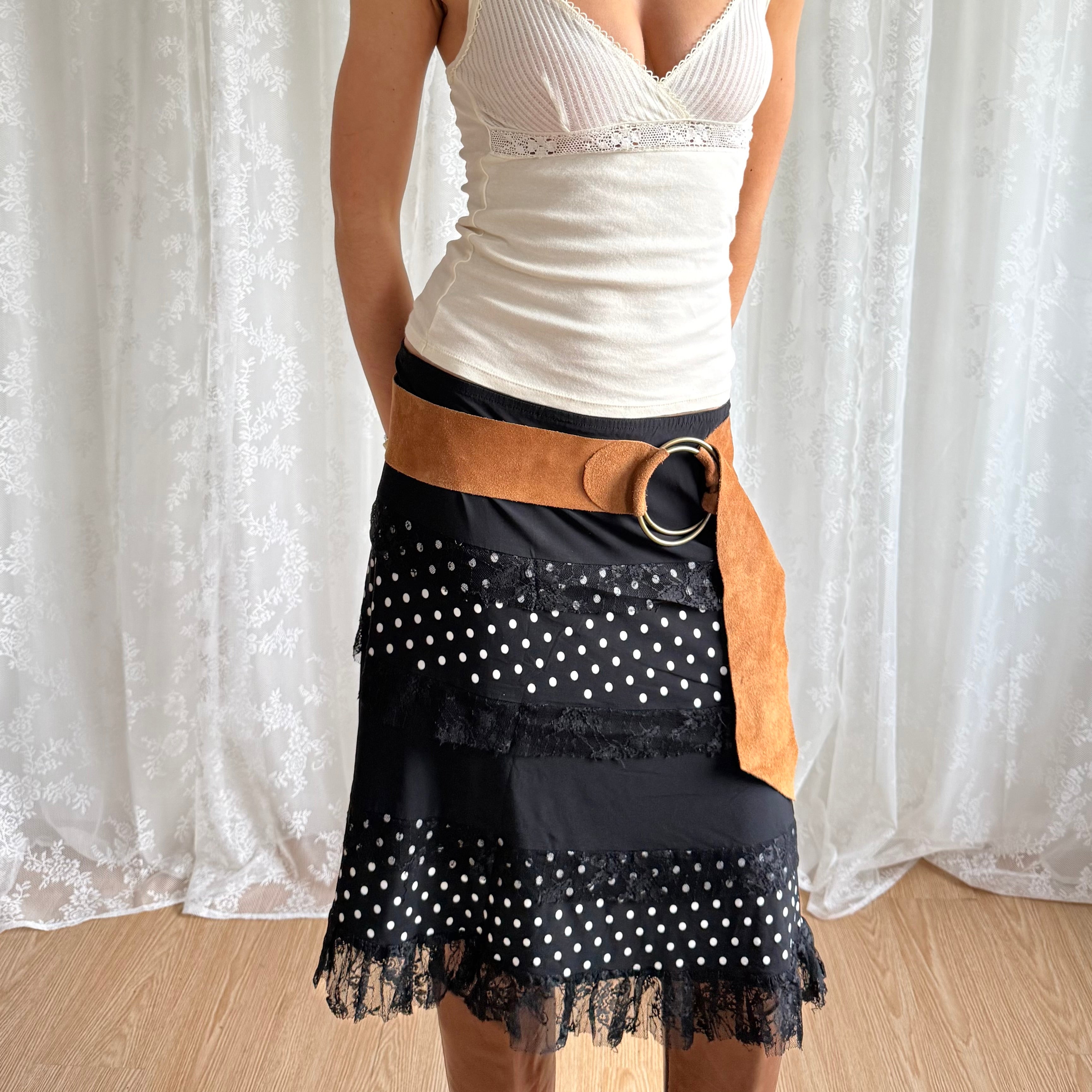 Polka Dot Lace Midi Skirt - Size M