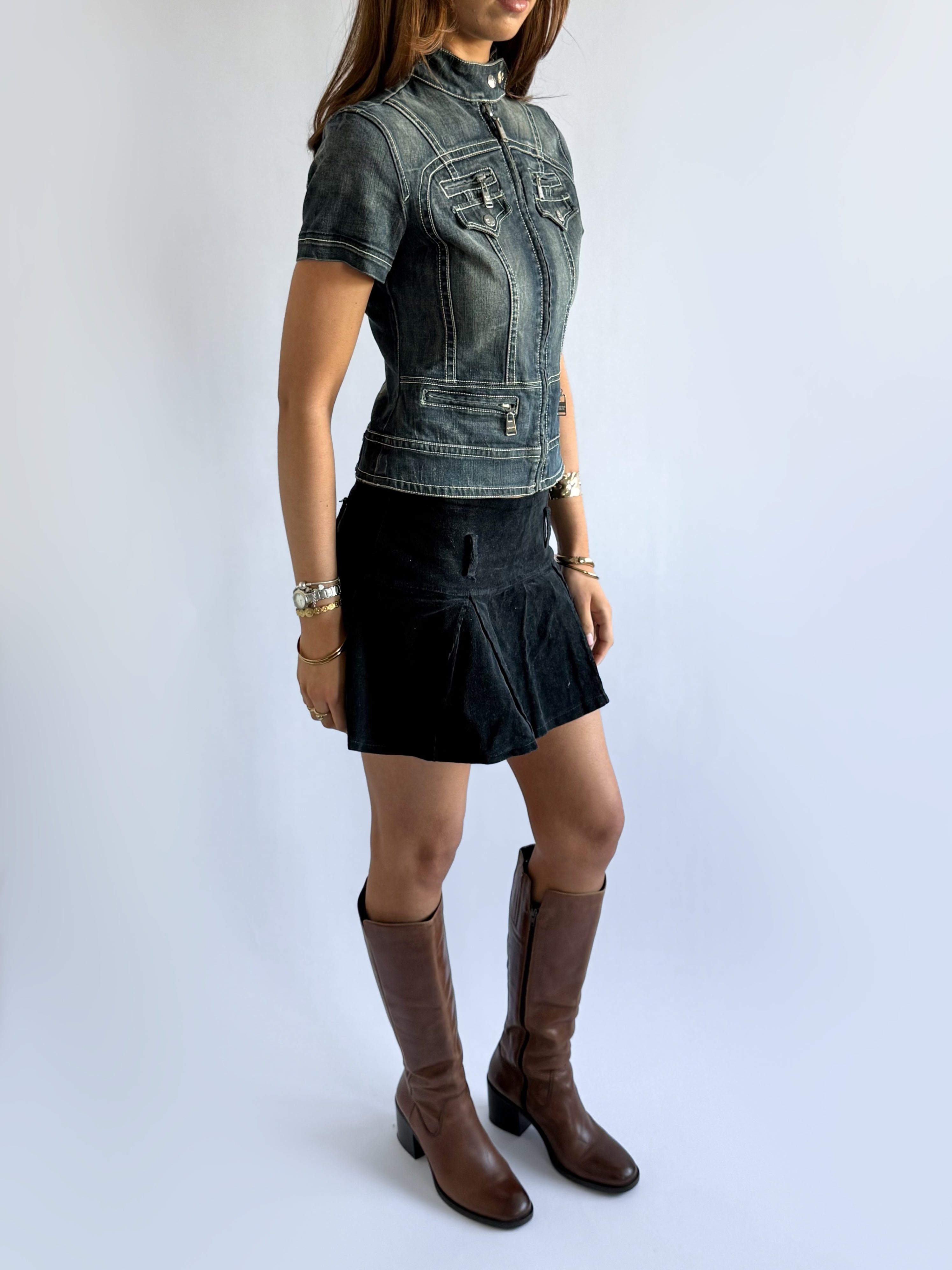 Corduroy Pleated Mini Skirt - Size M