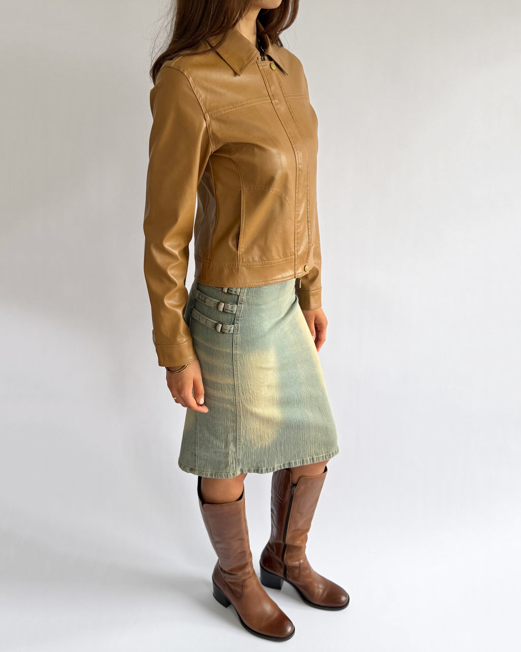 Faux Leather Double Zip Jacket - Size L