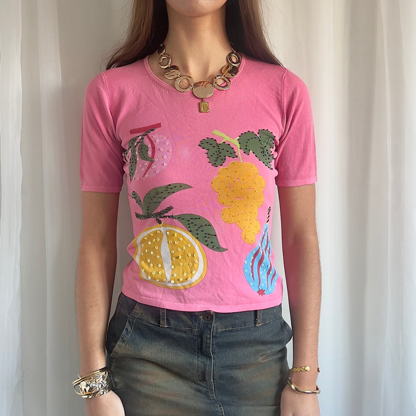 90s Fruit Graphic Crop Top - Size M