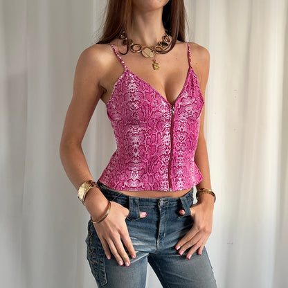 90s Snake Print Zip Cami Top - Size M