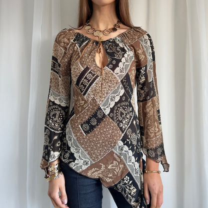 90s Pimkie Paisley Asymmetric Top - Size M