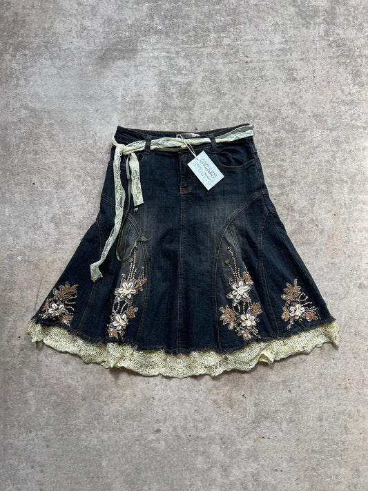 00s Denim Lace Midi Skirt - Size S