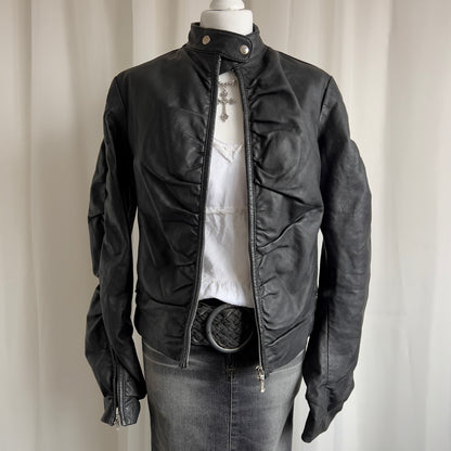 00s Genuine Leather Double Zip Jacket - Size L