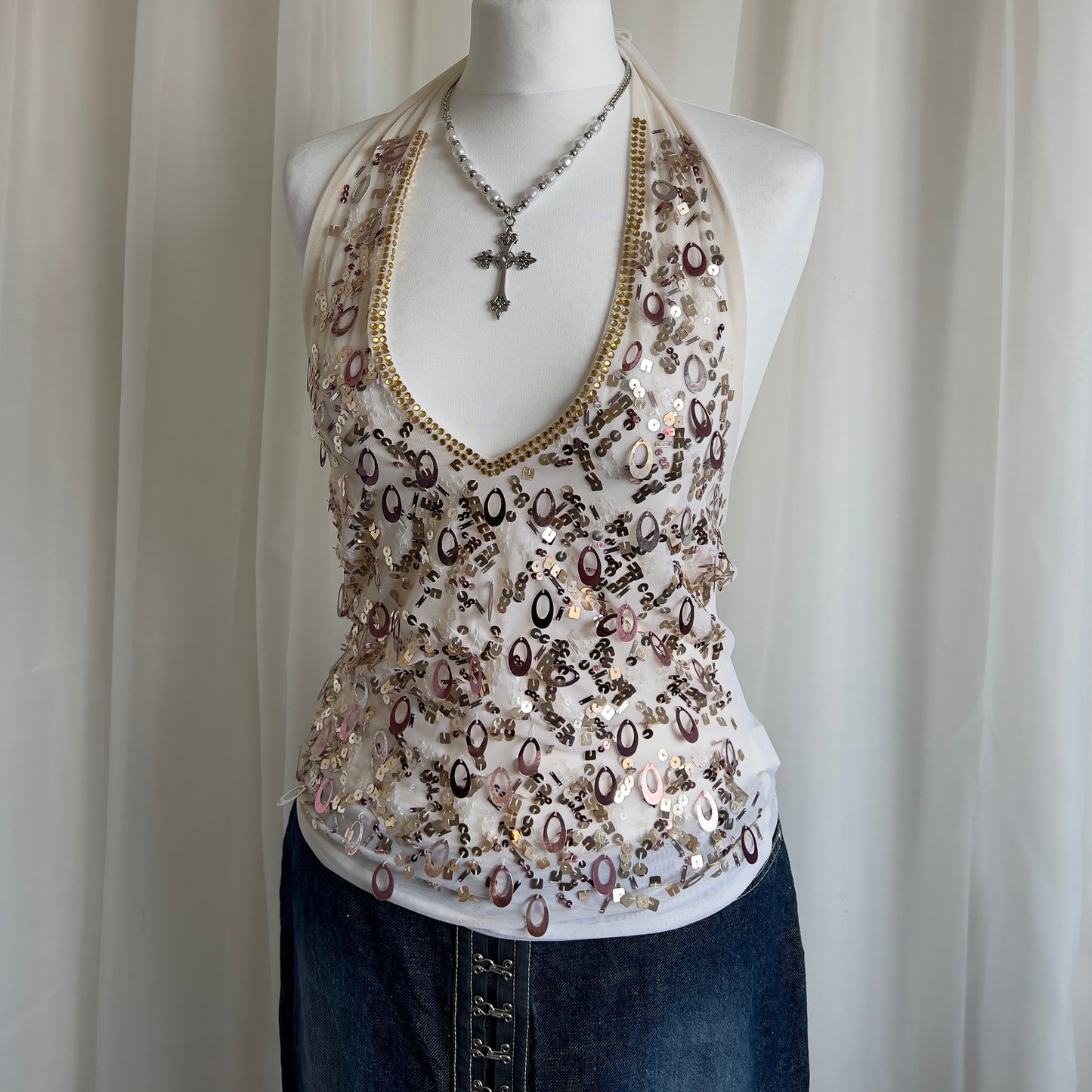 00s Sequin Halter Top - Size M