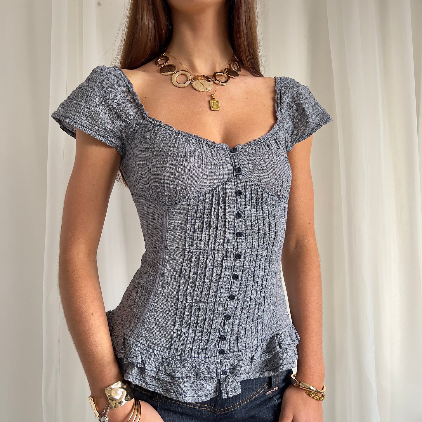 90s Guess Gingham Milkmaid Top - Size S