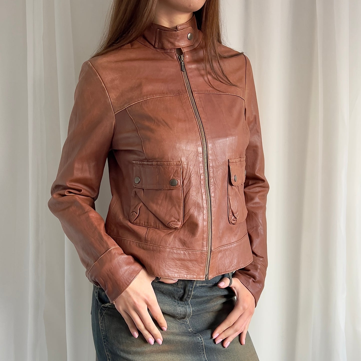 90s Genuine Leather Zip Jacket - Size L