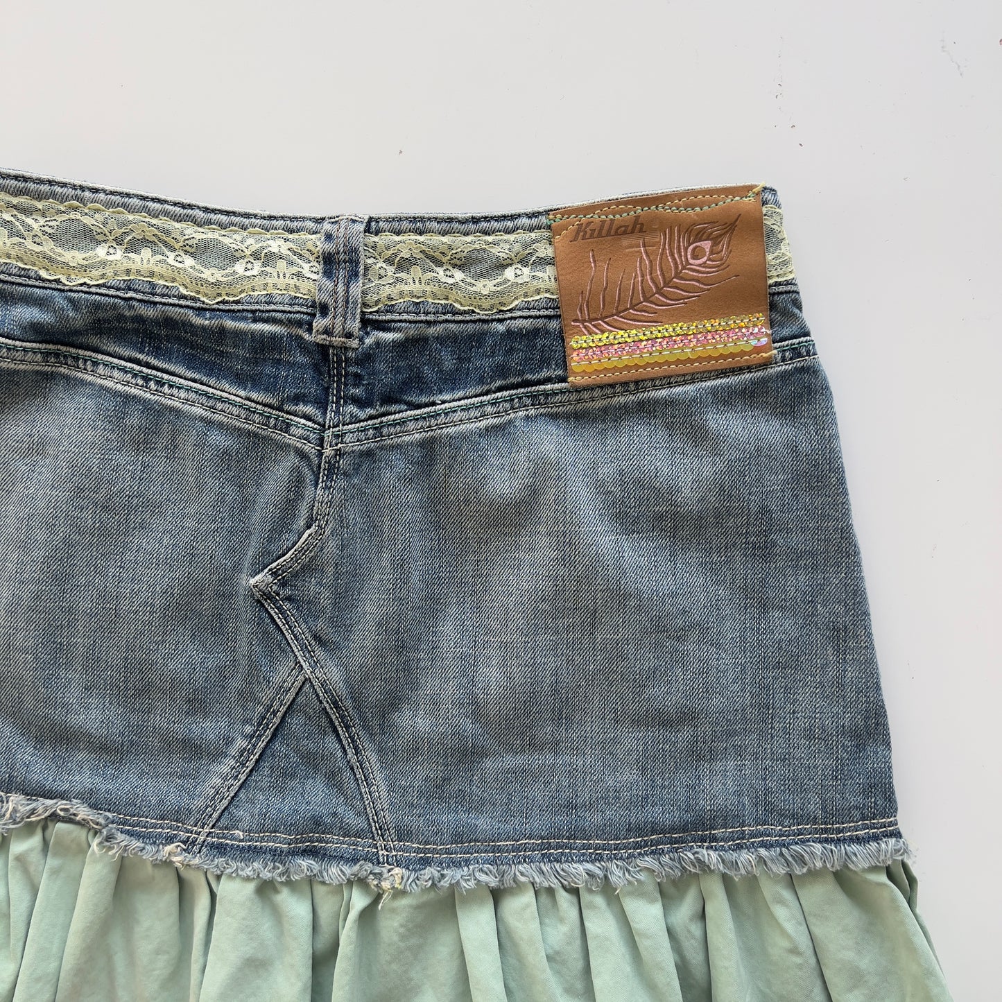 00s Killah Denim Ruffle Lace Mini Skirt - Size S