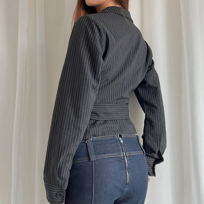 00s Pinstripe Tie Blazer Jacket - Size XS