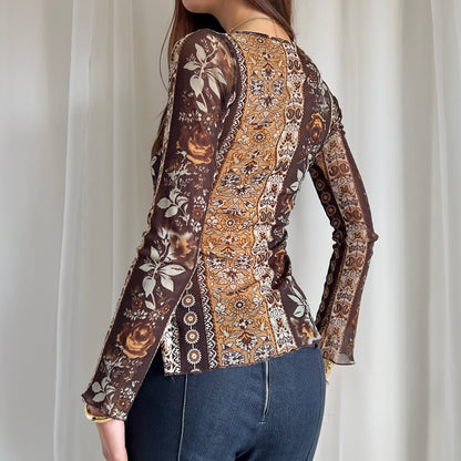 90s Paisley Long Sleeve Top - Size S